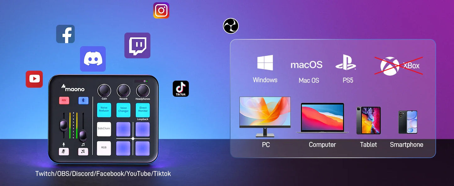 MAONO G1 NEO Audio Interface – XLR Mixer with Custom Sound Effects for Gaming, Podcast & Voice Recording