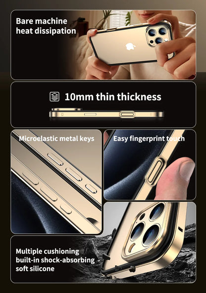Camera Protection Hybrid Silicone & Aluminum Metal Phone Case for iPhone 16/15/14/13 Pro Max – Better Heat Bumper