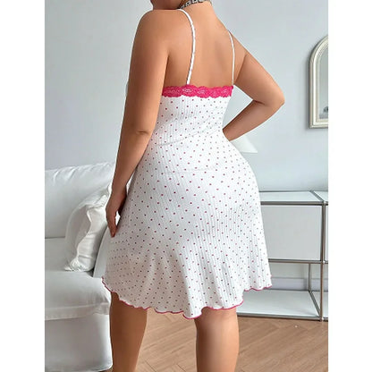 XL-5XL Plus Size Lace Nightgown - V-Neck Knee-Length Suspender Sleepwear for Women