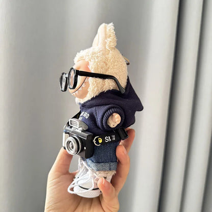 17cm Labubu Idol Dolls Clothes - Kpop EXO DIY Accessories, Cute Mini Plush FEAR Hoodie Se