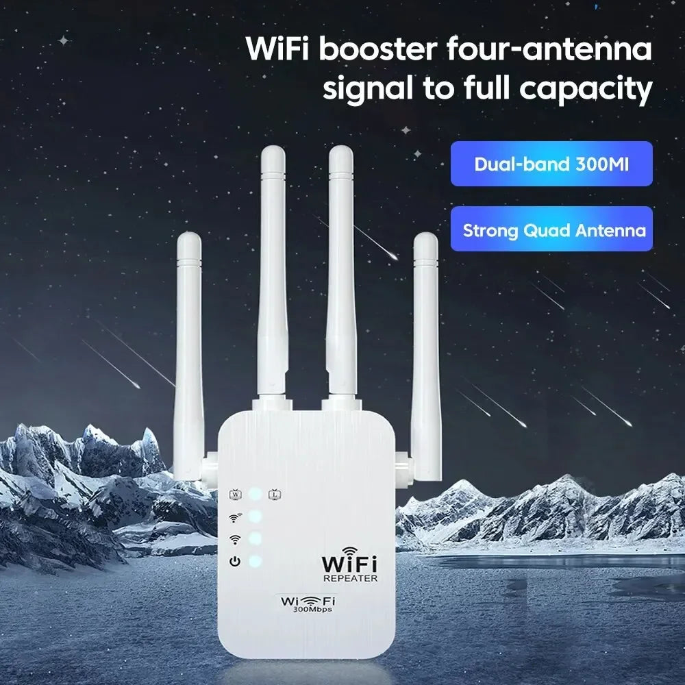 WiFi Extender 300M – Long Range Wireless Signal Booster & Internet Repeater with EU Plug