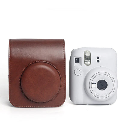 Retro Soft Mini Camera Case - PU Leather Cover with Shoulder Strap for Instax Mini 12