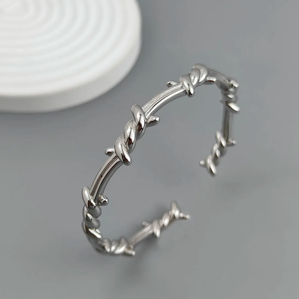 18K Gold Plated Stainless Steel Thorn Wire Wrap Bracelet – Waterproof Silver Couple Jewelry Gift New Style Adjustable Bangle