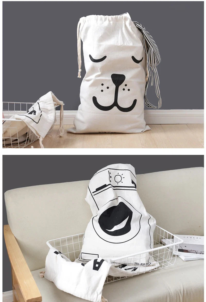 Large Cotton & Linen Laundry Bag — Drawstring Duffle Bag for Clothes & Toy Storage