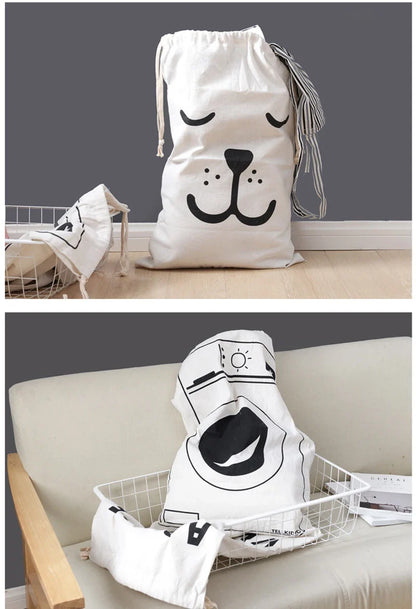 Large Cotton & Linen Laundry Bag — Drawstring Duffle Bag for Clothes & Toy Storage