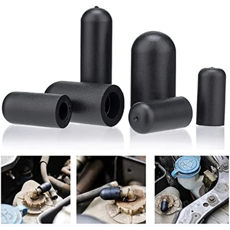 80PCS Black Vacuum Dust Cap Set - Rubber Carburetor Hose Covers for Automotive Vacuum Line Protection