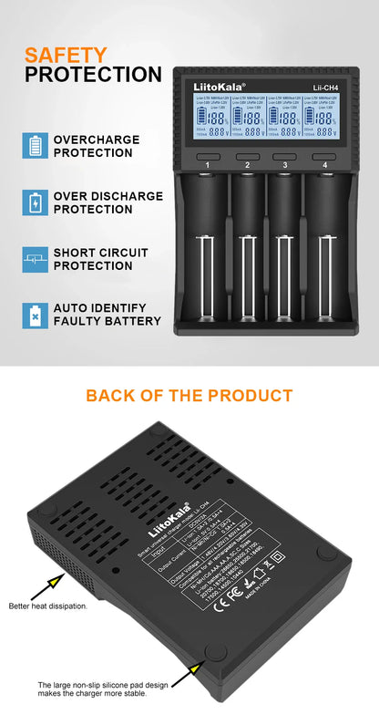 LiitoKala Lii-S8 Lii-S12 CH4 Multi-Function Battery Charger – 18650, 26650, 21700, 26700, AA, AAA Li-ion, NiMH, LiFePO4 Compatible