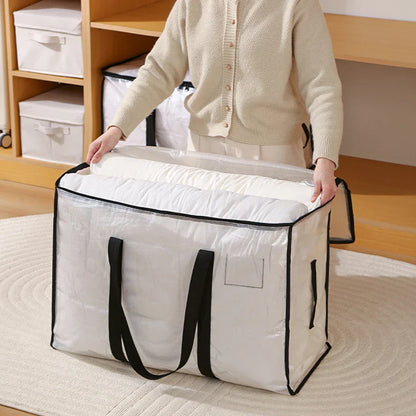 Large Capacity Waterproof Clothes Storage Bag – Foldable Blanket & Garment Organizer for Home, Bedroom, Closet, Transparent Storage Container