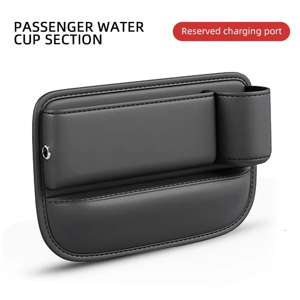 Multifunctional Car Seat Gap Organizer – Leak-proof PU Leather Storage Box with Cup Holder