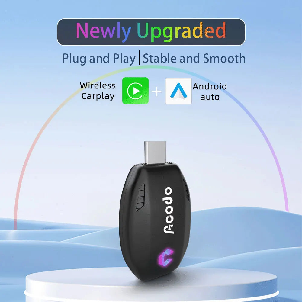 Acodo Wired to Wireless CarPlay Dongle – Android Auto Adapter, Fast WiFi, USB Type-C Plug & Play