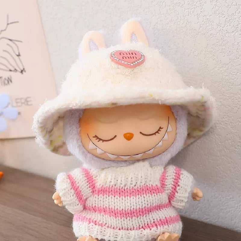 Labubu Striped Sweater Outfit - Matching Hat Pendant, Customizable Doll Accessories