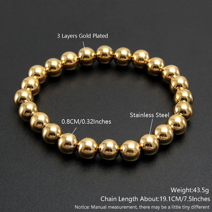 MHS.SUN Trendy Stainless Steel Stretch Bracelet — Gold & Silver Beaded 2mm/5mm/8mm for Men & Women