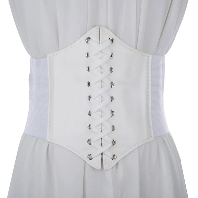 New Corset Punk Black Wide Belt - PU Leather Slimming Body Belt for Women, High Waist Elastic Cummerbund for Dresses
