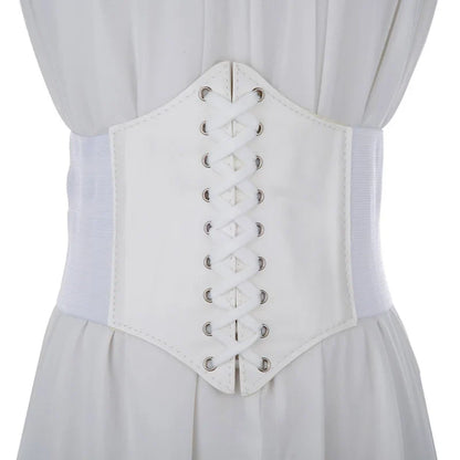 New Corset Punk Black Wide Belt - PU Leather Slimming Body Belt for Women, High Waist Elastic Cummerbund for Dresses