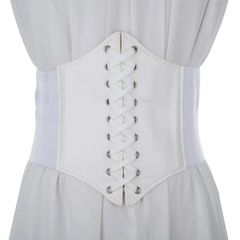 Women's Punk PU Leather Corset Belt - Wide Elastic High-Waist Waist Cincher