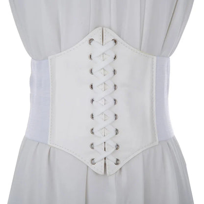 Women's Punk PU Leather Corset Belt - Wide Elastic High-Waist Waist Cincher