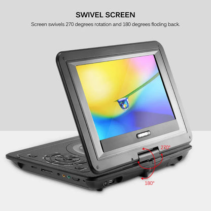 9" Portable HD TV DVD Player – 16:9 LCD Screen, 234x480 Resolution, CD/Game/TV/USB/Radio Compatible