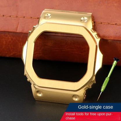 Stainless Steel Metal Case & Strap for Casio G-SHOCK DW5600, GW-M5610, 5000 & GW-B5600 – Gold & Black Modified Watchband
