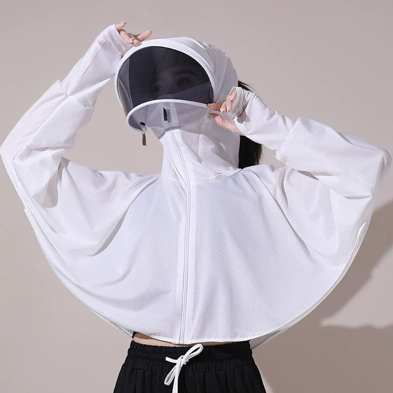 Women’s Summer Sun Protection Cape – Breathable Ice Silk UV Protection Cloak Smock Lightweight Anti-UV Outerwear for Ladies