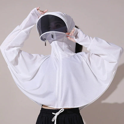 Women’s Summer Sun Protection Cape – Breathable Ice Silk UV Protection Cloak Smock Lightweight Anti-UV Outerwear for Ladies