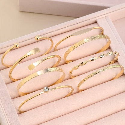 8Pcs Fashion Twist Texture Crystal Geometric Bangle Bracelet Set for Women – Statement Jewelry Accessories