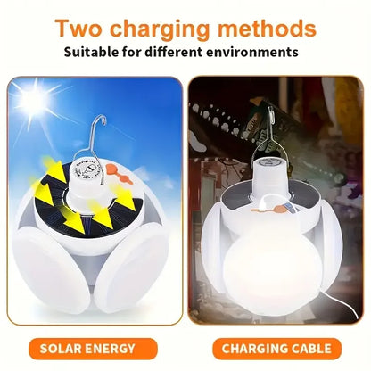 Solar Folding LED Light - USB Rechargeable Portable Outdoor Camping and Emergency Lamp
