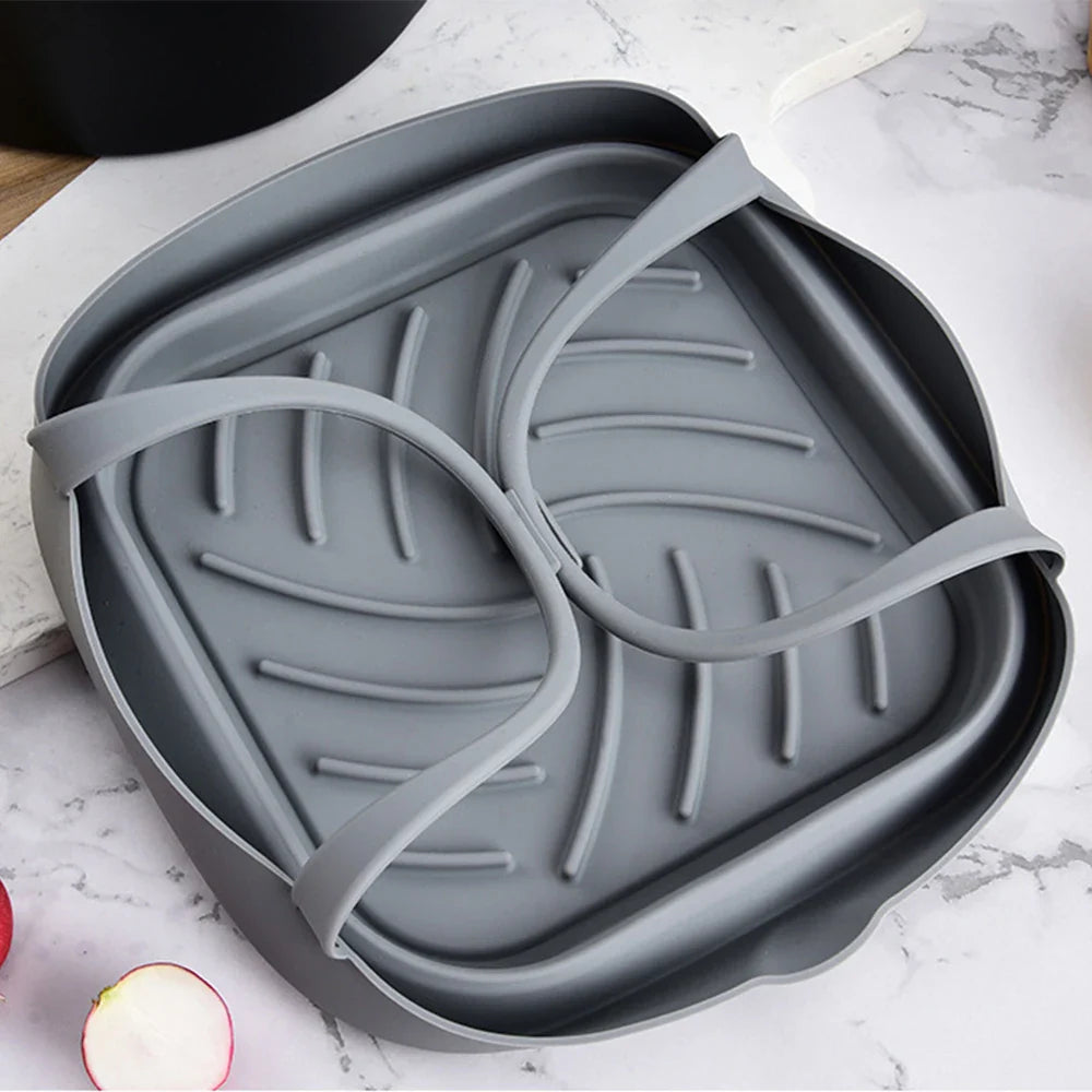 Silicone Baking Tray for Air Fryer Oven - Reusable Pizza and Fried Chicken Basket Molds - Grill Pan Accessories and Tool