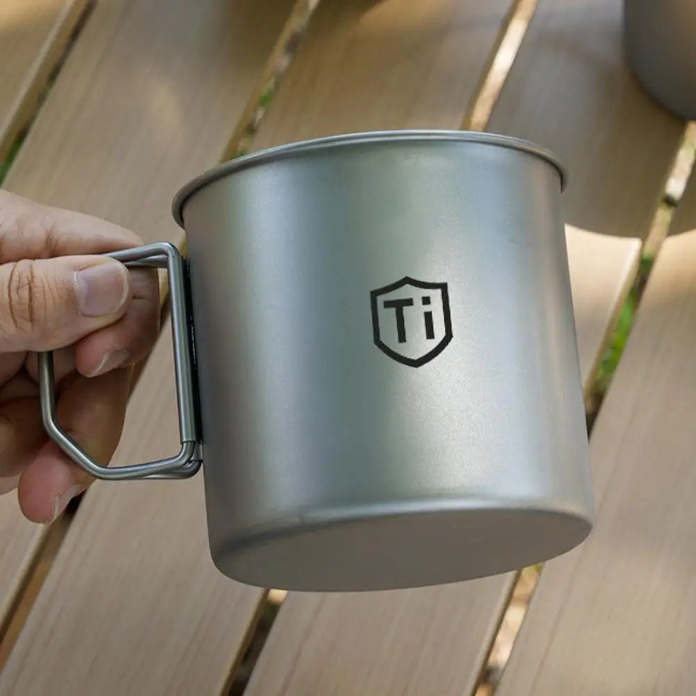 Ultralight Titanium Camping Cup - Foldable Handle Outdoor Mug for Hiking, Picnic, Coffee & Travel