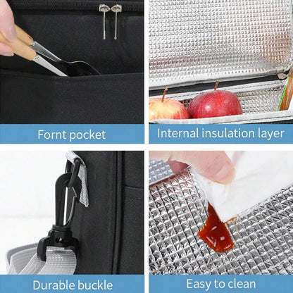 Insulated Handheld Lunch Bag with Shoulder Strap – Thickened Waterproof Student Lunch Box Tote