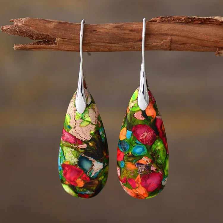 Bohemian Natural Stone Geometric Earrings - Luxury Emperor Stone Pendant Jewelry for Women