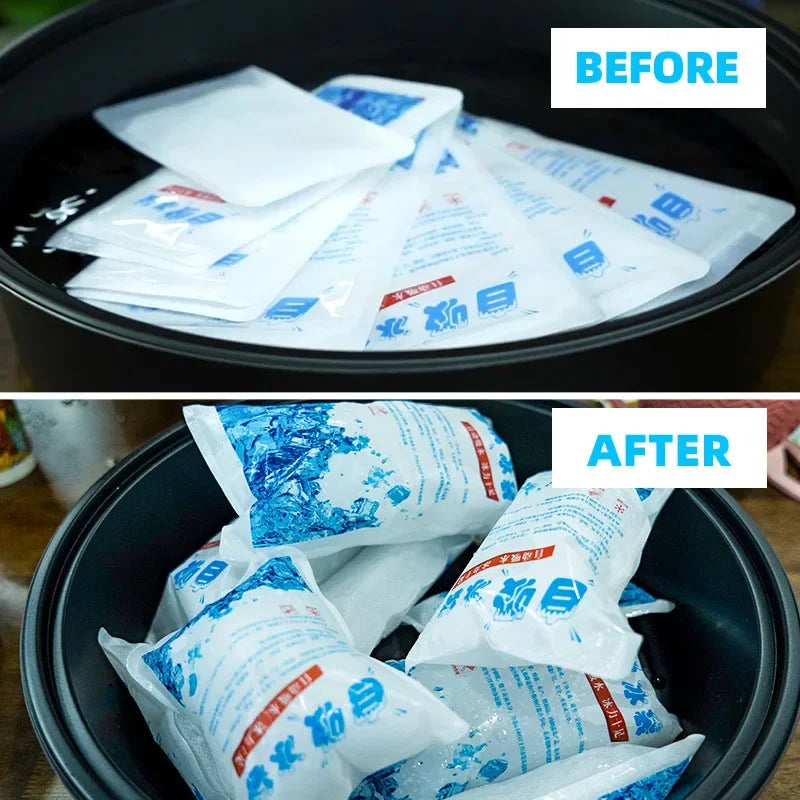 5PCS Reusable Gel Ice Bags — Automatic Water Absorption Insulated Ice Packs for Pain Relief, Cold Compress & Food Cooling