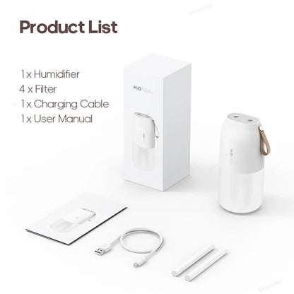 KINSCOTER Portable Double Mist Air Humidifier – 300ml Cold Mist Diffuser, 2000mAh Car Air Purifier & USB Mini Air Freshener