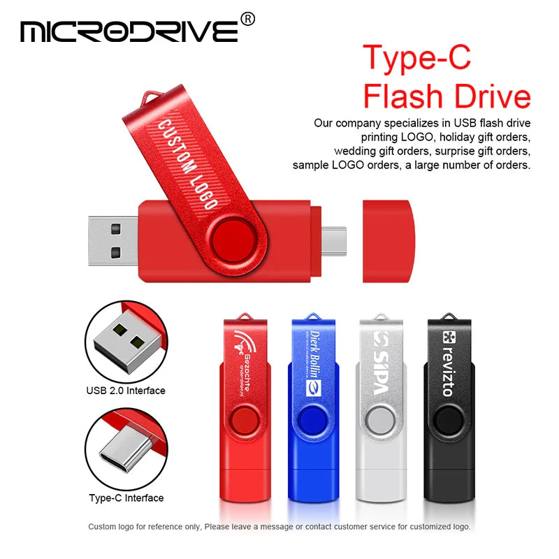 2-in-1 Metal OTG USB Flash Drive – Type-C & USB Memory Stick (4GB to 128GB) for Phones & PCs