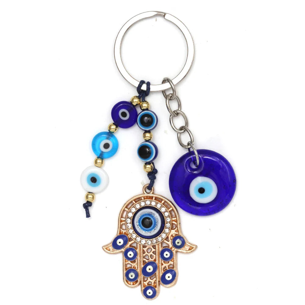 Lucky Eye Fatima Hand Keychain – Alloy Tree of Life Elephant Owl Blue Turkish Evil Eye Car Keyring Jewelry for Men & Women Gift