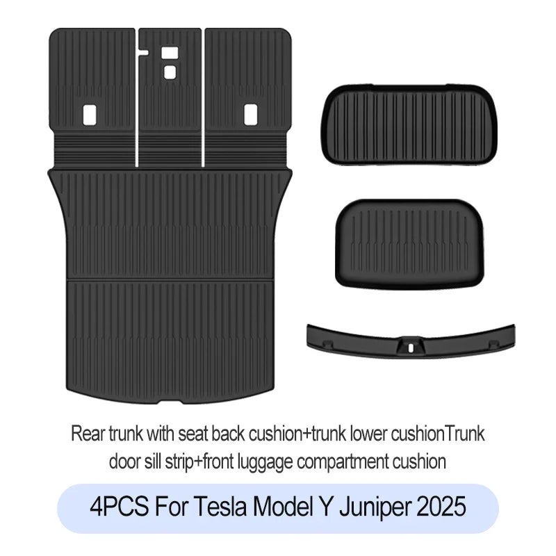 Tesla Model Y Juniper 2025+ TPE Floor Mats Set – Premium All-Weather Cargo & Trunk Liner, Wear-Resistant Car Interior Foot Protection Mats