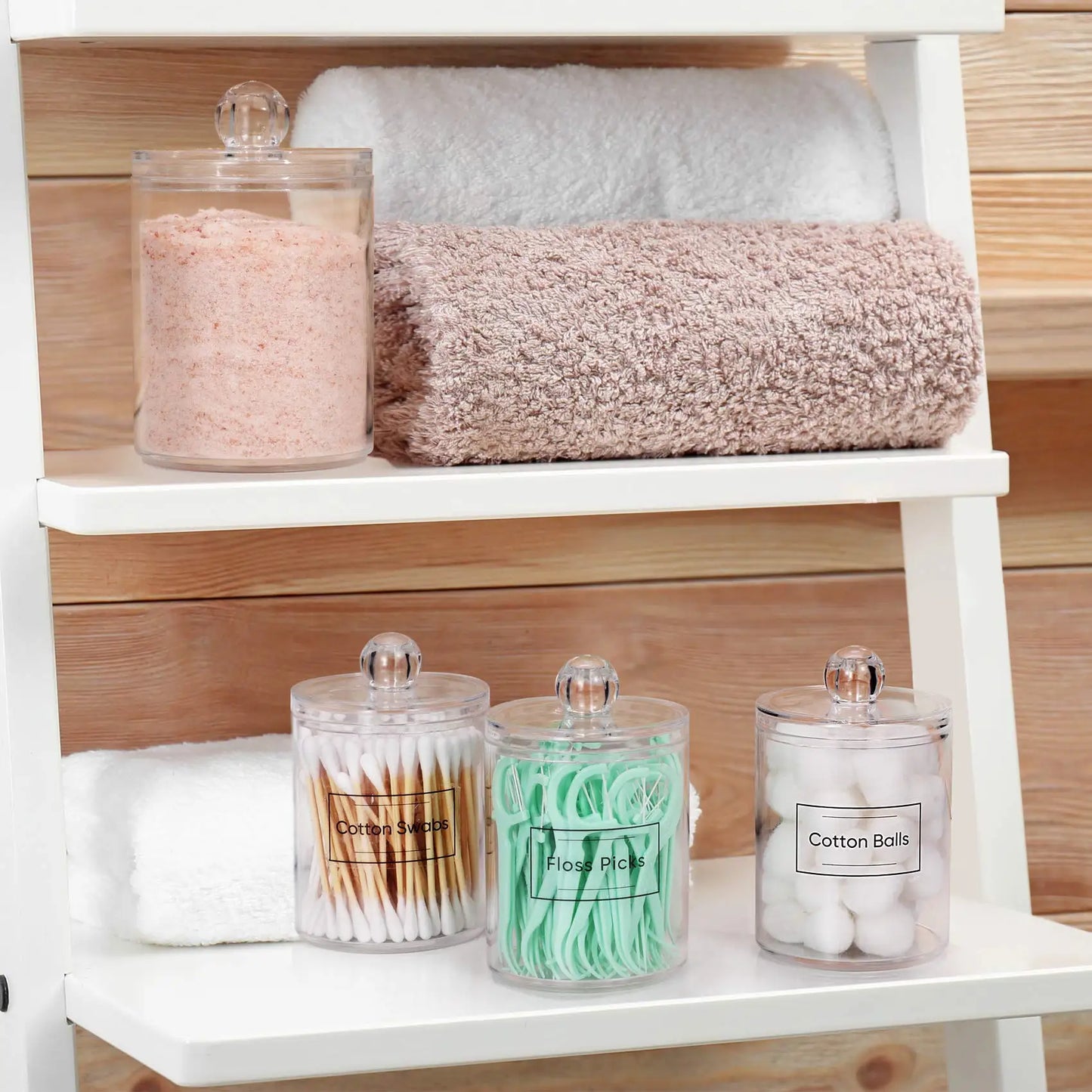 4-Pack Acrylic Q-tip Holder Dispenser – Clear Vanity Organizer for Cotton Swabs, Balls, Pads, and Floss Picks