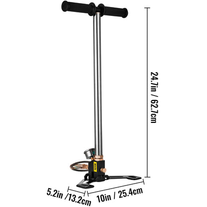 VEVOR 3-Stage High-Pressure Hand Pump — 4500PSI PCP Air Pump with Pressure Gauge for Tires, Kayaks, Balls & Air Guns