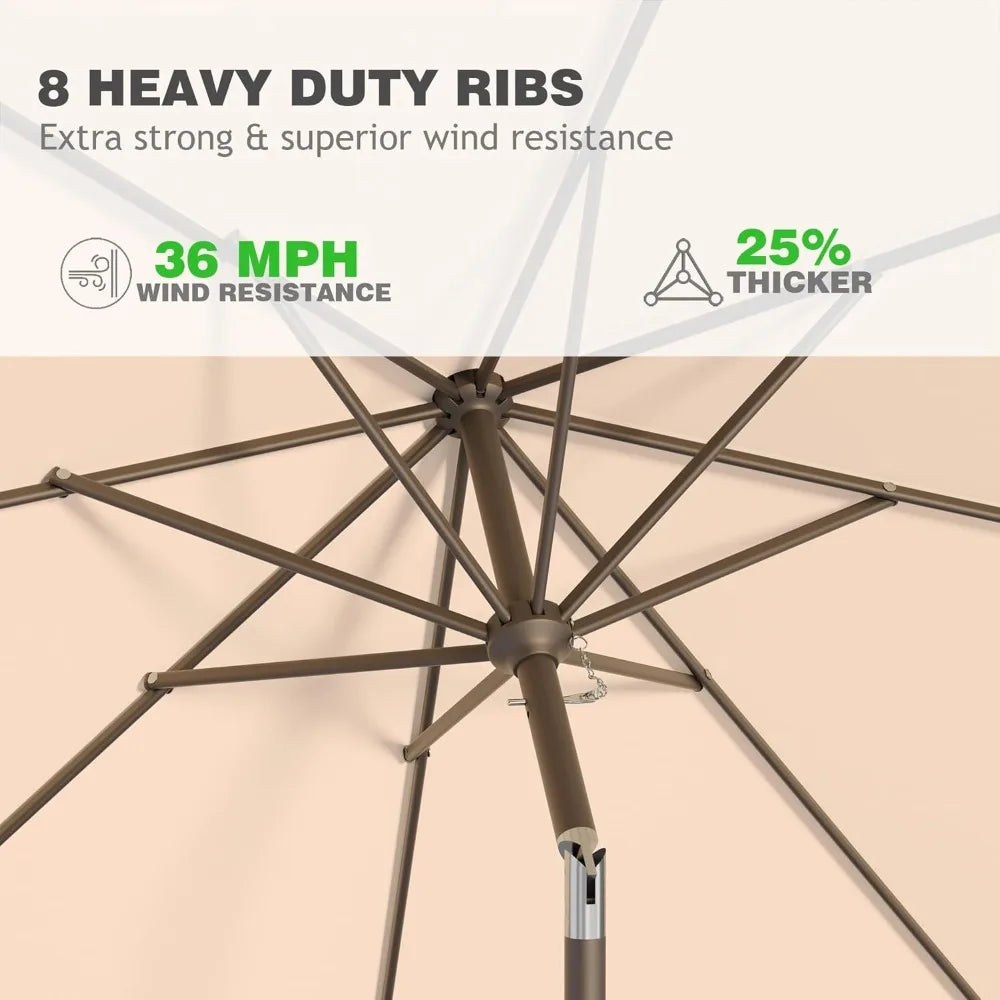 9FT Outdoor Patio Umbrella with Push-Button Tilt & Crank – 8-Rib Garden & Pool Table Sun Shade Canopy