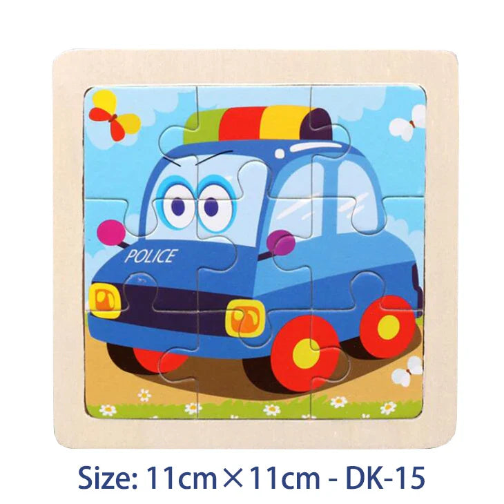 11cm Kids Wooden Jigsaw Puzzle – Cartoon Animal & Vehicle Montessori Educational Toys