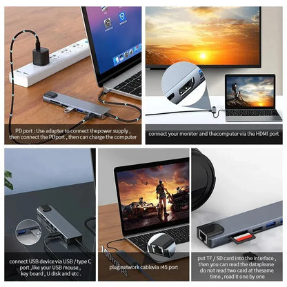 8-in-1 USB-C Hub 3.0 Splitter – 4K Docking Station Adapter with PD, SD, TF, RJ45, HDMI for MacBook Air M1, iPad Pro