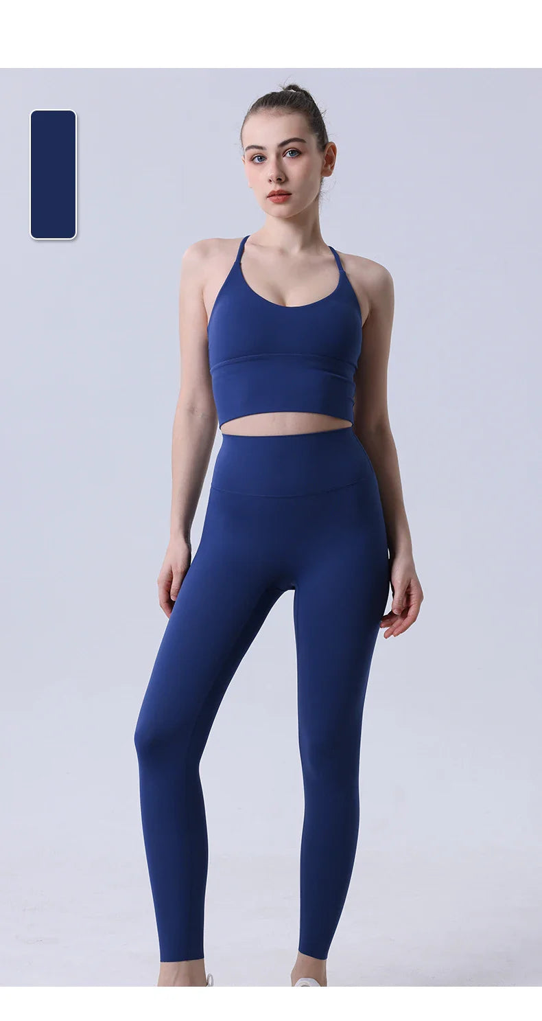 2-Piece Women’s Yoga Tracksuit – Athletic Pilates Fitness Set with Push-Up Sports Bra & Leggings for Gym Workout