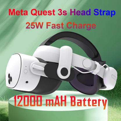 12000mAh Battery Head Strap for Meta Quest 3S – Elite Halo VR Accessory with 25W Fast Charging
