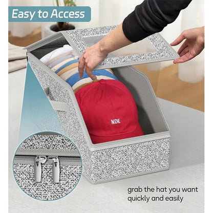 Foldable Zipper Baseball Cap Storage Box – Dustproof Non-Woven Hat Organizer for Wardrobe