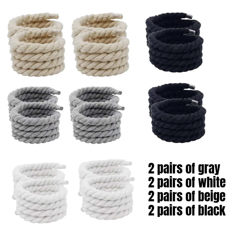 Round Thick Rope Shoelaces – High-Quality Polyester Cotton, Solid Color, 0.8cm Width, 120/140/160cm