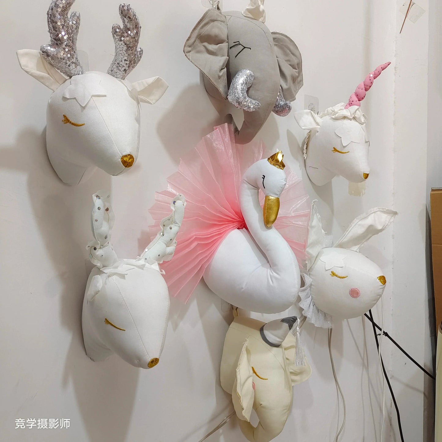 Handmade 3D Felt Animal Heads — Elephant & Swan Wall Hanging Decor for Nursery & Kids’ Bedroom