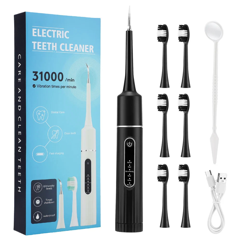 Electric Sonic Tooth Cleaner – Waterproof Dental Plaque & Tartar Remover Ultrasonic Toothbrush with 5 Replacement Brush Heads