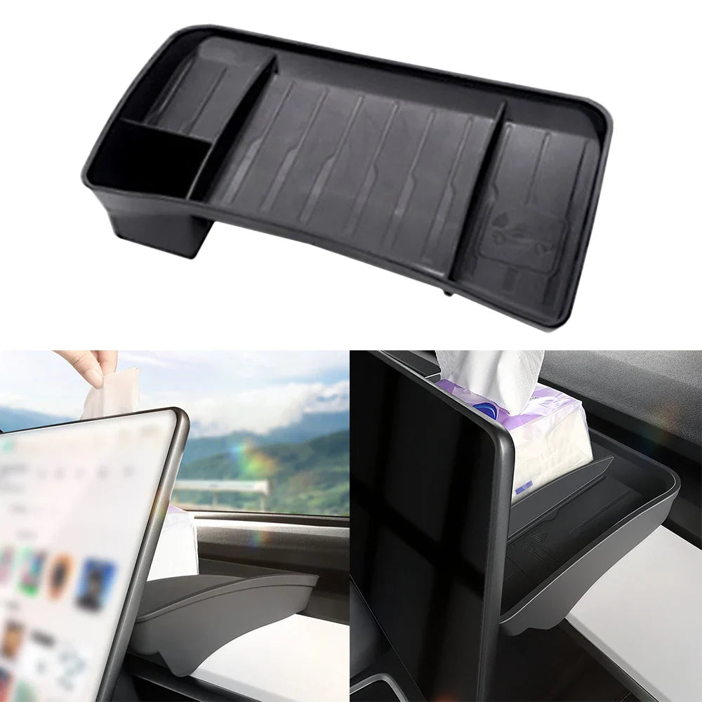 Tesla Model 3 & Y Rear Screen Storage Box – Hidden TPE Organizer Tray & Tissue Box for Interior Accessories