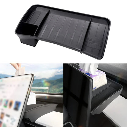 Tesla Model 3 & Y Rear Screen Storage Box – Hidden TPE Organizer Tray & Tissue Box for Interior Accessories