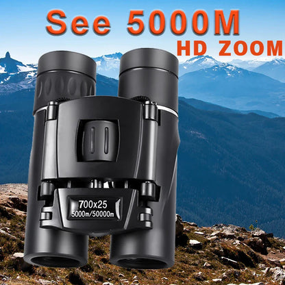 700x25 HD Zoom Portable Binoculars: Powerful Long-Range Telescope Jumelles - Folding Low-Light Night Vision Binoculars for Hunting