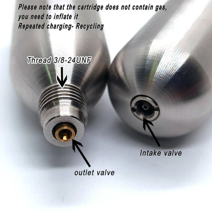 3/8-24UNF CO2 Cartridges – High Pressure Stainless Steel Rechargeable Cylinder for Oxygen Training, Scuba & Rescue Vest